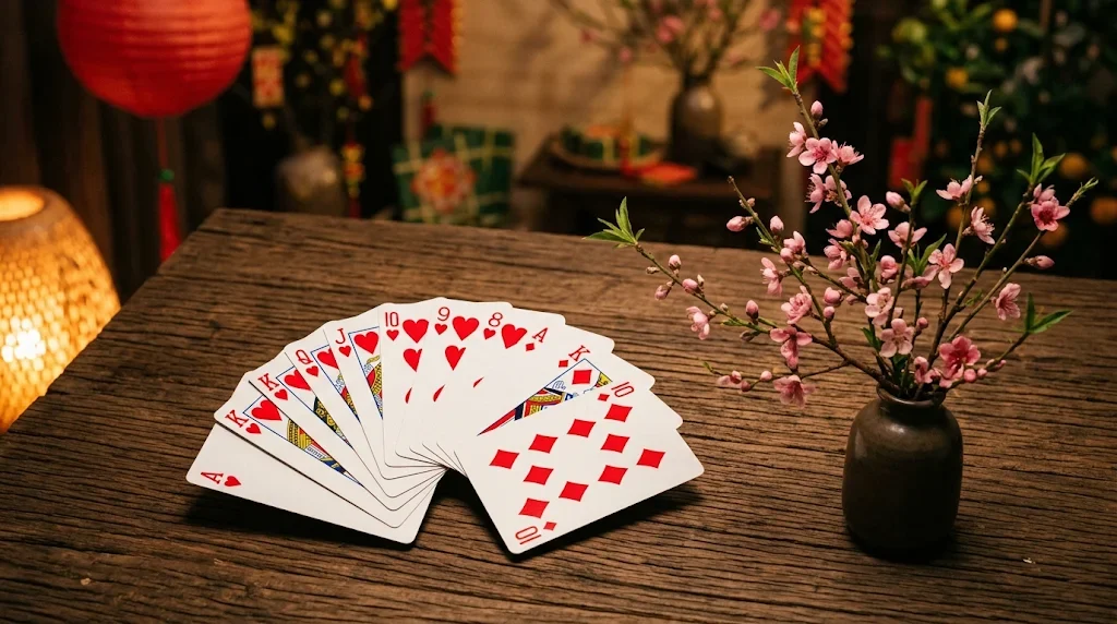 Mười lá bài cùng màu đỏ xoè quạt