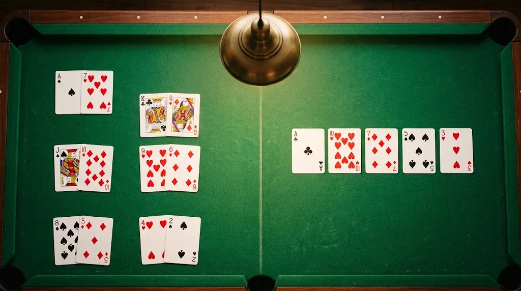 Hai kiểu bố trí bài xì tố và poker trên bàn